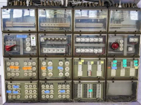 Control cabinet old Electronics Electrical box Electricity electricity meter Stock Photos