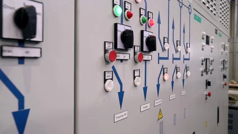Control cabinet protection and automatic shutdown. Indicators and switches on Video stock 105347485