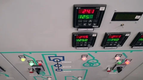 Control cabinet protection and automatic shutdown. Indicators and switches on Stock Footage 105391467