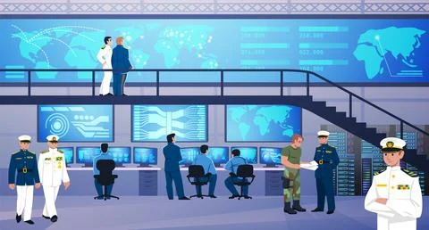 Control center. Military command office. Data security in future. Operation Stock Illustration
