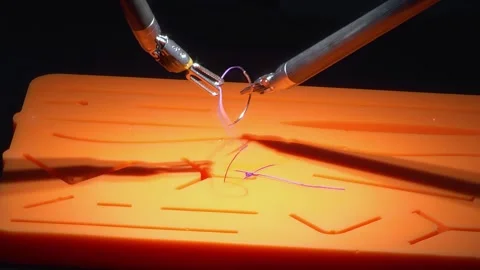 Control center of a surgical robot. In the robotic surgery operating room. Stock Footage 307491252