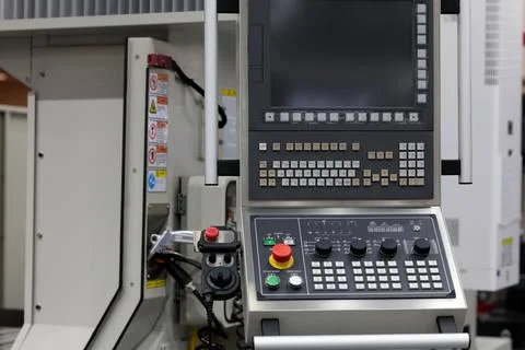 Control console of 5 axis CNC machining center Stock Photos