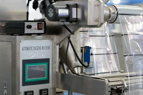 Control console of automatic food packing machine Stock Photos