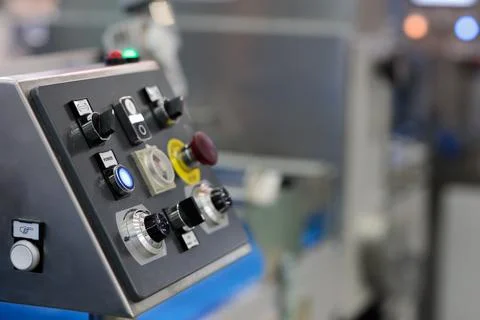 Control console of automatic food processing line Stock Photos