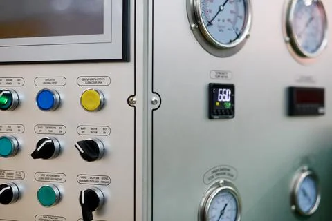 Control console of automatic industrial machine Stock Photos