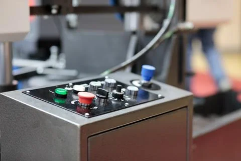 Control console of band saw machine Stock Photos