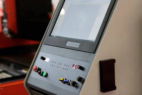 Control console of CNC laser cutting machine Stock Photos