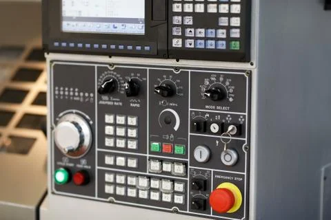 Control console of a CNC machining center Stock Photos