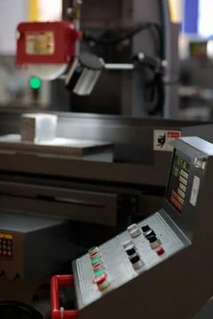 Control console of CNC surface grinding machine Stock Photos