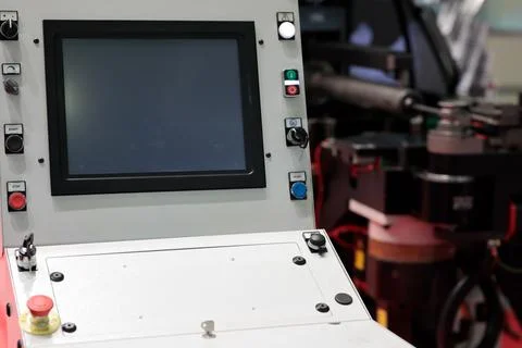 Control console of CNC wire bending machine Stock Photos