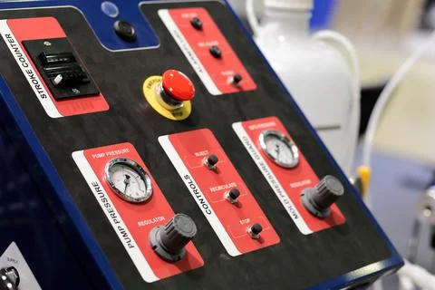 Control console of hydraulic molding machine Stock Photos