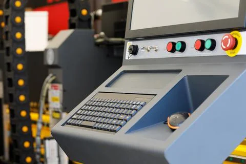Control console of industrial CNC machining center Stock Photos