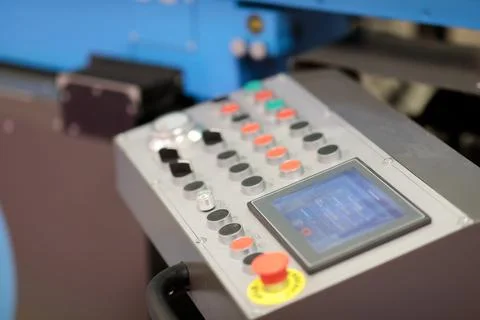 Control console of modern manufacturing machine Stock Photos