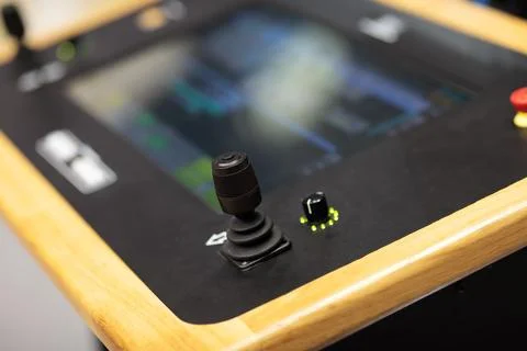 Control console with two joysticks and touchscreen Stock Photos