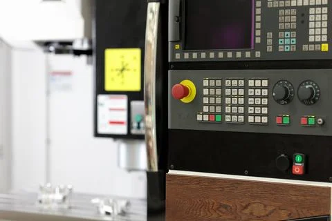 Control console of vertical CNC milling machine Stock Photos