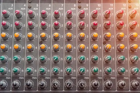 Control details on the mixing console Foto stock