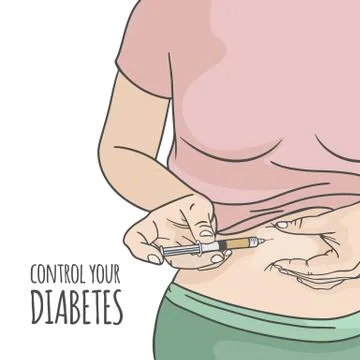 CONTROL DIABETES Injection In Stomach Vector Illustration Stock Illustration
