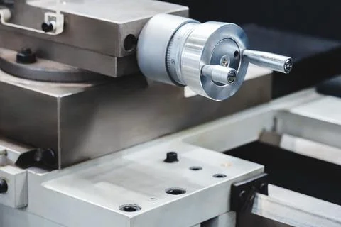 Control disk of metalworking machine with applied measuring ruler and control Stock Photos