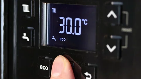 A control of the electric boiler panel for domestic and heating water heating Video stock 148018761