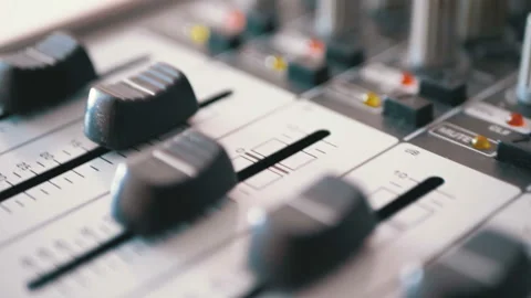 Control Faders on a sound mixing console Stock Footage 100874860