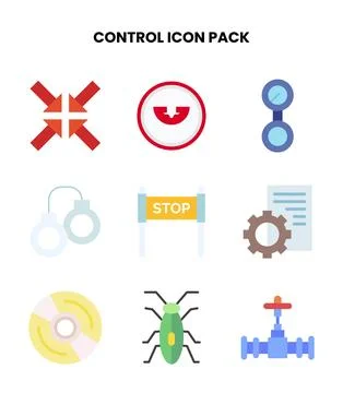 Control Flat Collection Icons Pack Stock Illustration