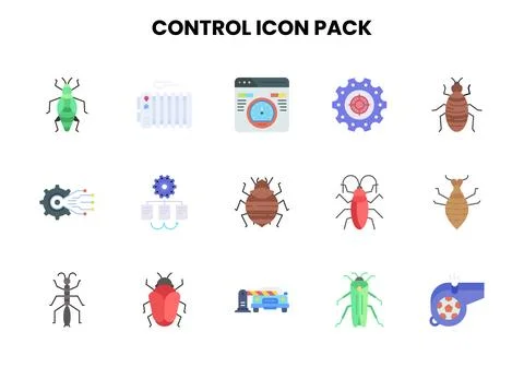 Control Flat Collection Icons Pack Stock Illustration