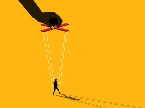 Control. Hand and puppet with businessman on string. vector Stock Illustration