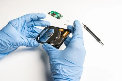 Control of a hard disk under laboratory conditions Stock Photos