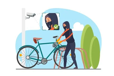 Control, help in solving crimes by facial recognition technology, thief stealing Stock Illustration