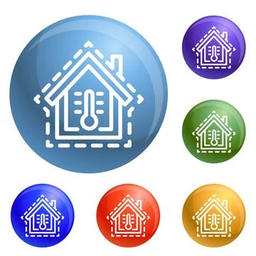 Control home temperature icons set Stock Illustration