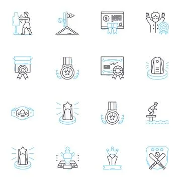 Control linear icons set. Power, Authority, Domination, Supervision, Management Stock Illustration