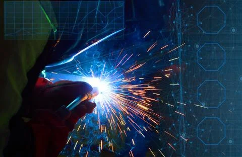 Control of the main parameters of welding in a protective gas environment car Stock Photos