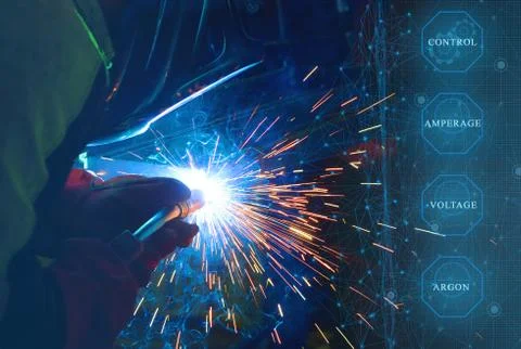 Control of the main parameters of welding in a protective gas environment car Stock Photos