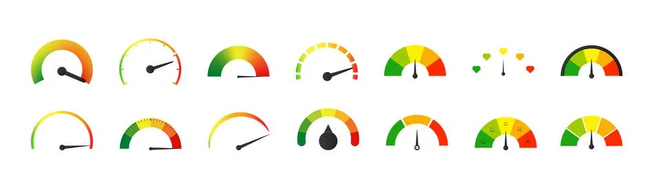 Control measuring indicator set. Dashboard gauge with dial Stock Illustration