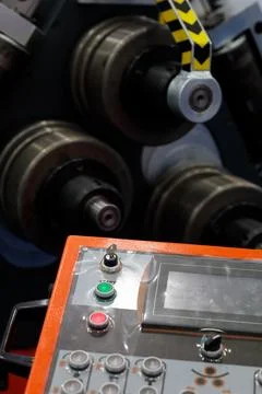 Control panel of 3 roller plate bending machine Stock Photos