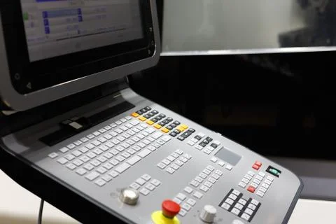 Control panel of 5-axis CNC machining center Stock Photos