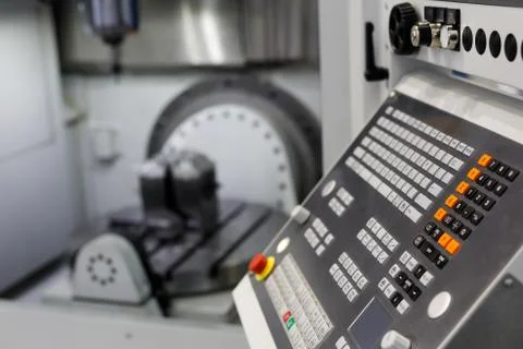 Control panel of 5 axis CNC milling machine Stock Photos