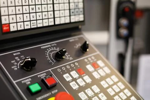 Control panel of 5-axis CNC machine Stock Photos