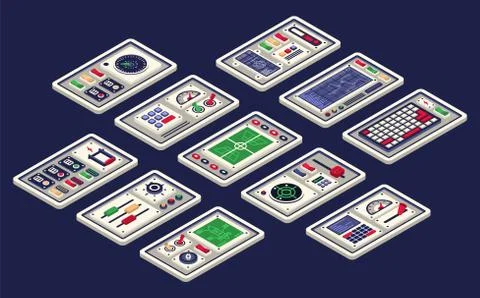 Control panel and devices of a spacecraft Stock Illustration