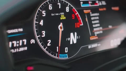 The control panel and instruments of an expensive sports car Stock Footage 246491831