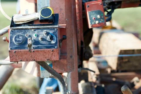 Control panel and keys of heavy duty sawmill plant Stock Photos