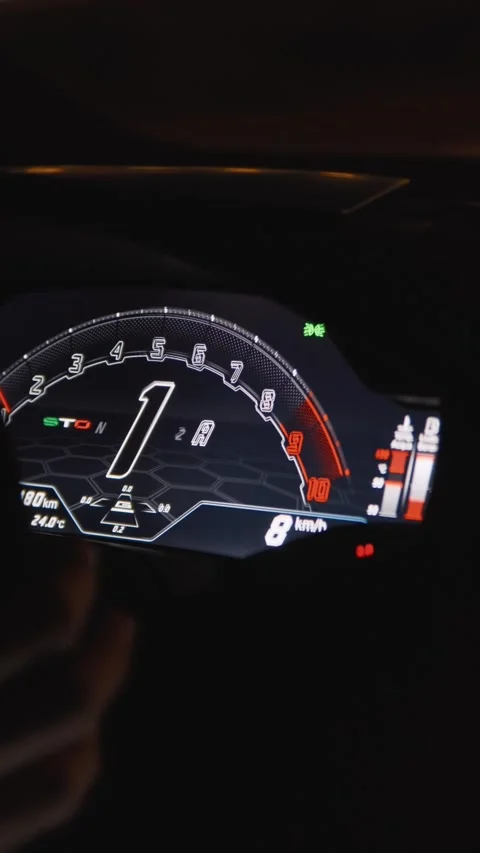 Control panel and speed indicator of an expensive sports car Stock Footage 279459962