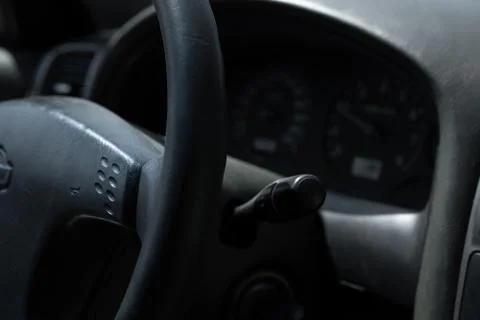 Control panel and steering wheel of a car Stock Photos