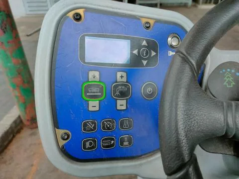 This is the control panel for aNilfisk SC6000 ride-on scrubber dryer Stock-Fotos