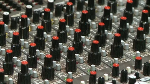 Control panel on the audio mixer with knob potentiometers Video stock 126783188
