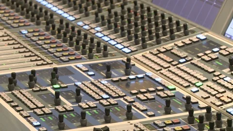 Control panel on the audio mixer with knob potentiometers Stock Footage 126783437