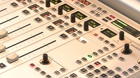 Control panel on the audio mixer with knob potentiometers Video stock 126783662