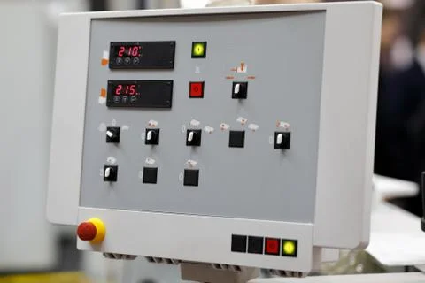 Control panel of automated edgebanding machine Stock Photos