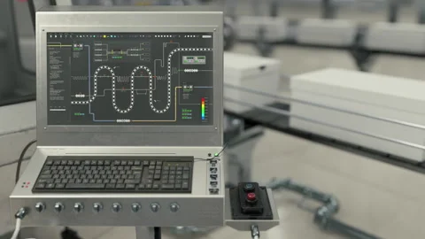 Control panel of the automated equipment at the industrial production plant Stock Footage 270223712