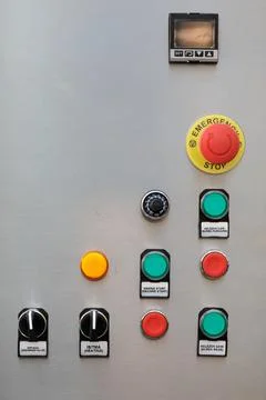 Control panel of automated industrial machine Stock Photos